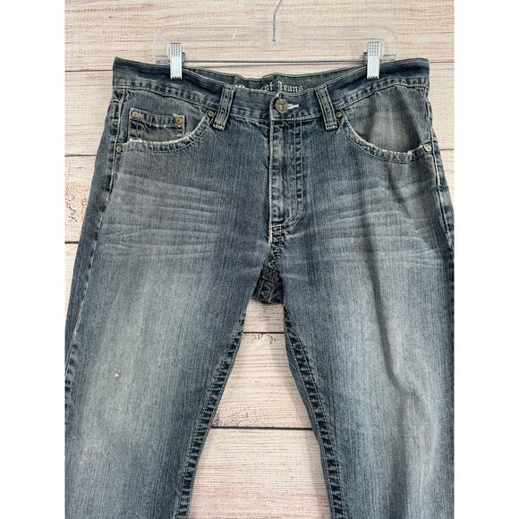 Request Jeans Premium Embroidered Straight Leg Jeans Mens 36x30 Blue Distressed - Picture 3 of 9